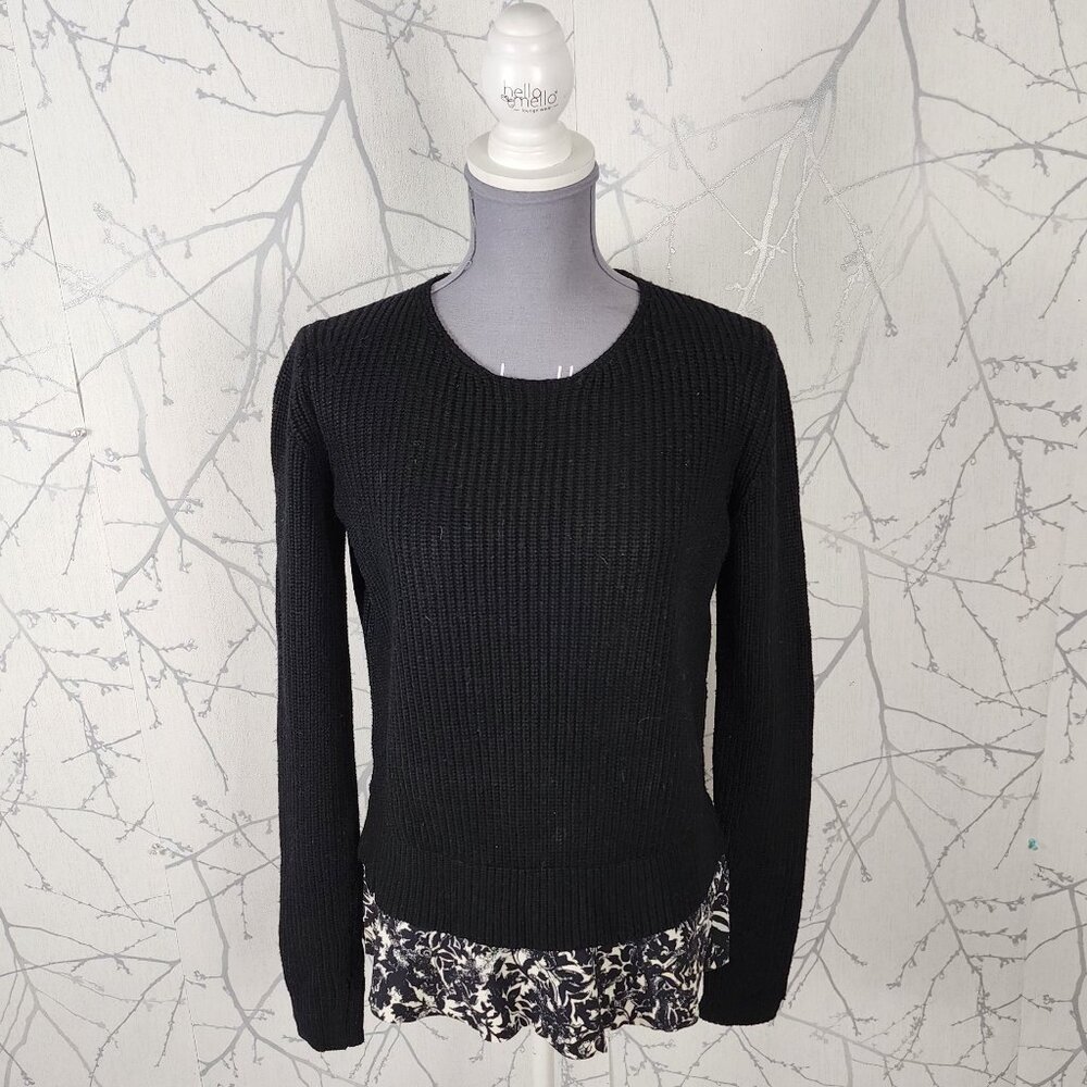 Tory Burch 100% Merino Wool Fisherman Rib Layered Peplum Sweater